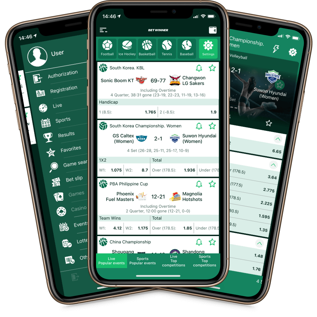 The BetWinner agent app shown on three phones